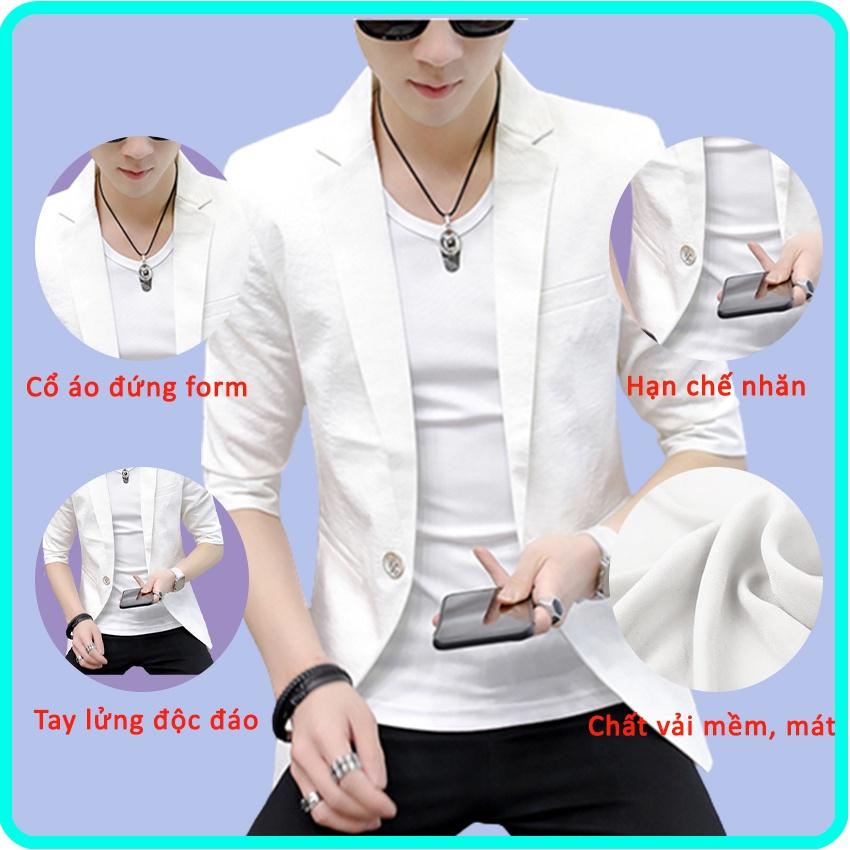 Vest nam,Áo Vest Nam Cổ Đức tay lỡ đơn điệu chất vải cotton phong cách Hàn Quốc 1 cúc cao cấp chuẩn form lịch lãm H48