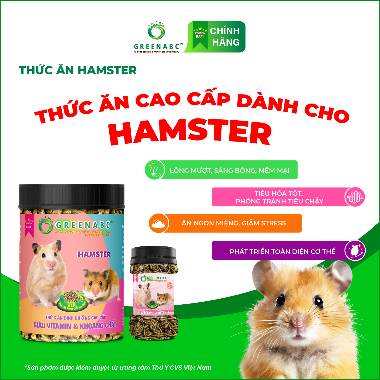 Thức ăn Hamster GREENABC – Bổ sung Protein - Canxi - Lipid giúp Hamster ăn ngon, giảm căng thẳng, long mượt, tăng đề kháng - Hộp 10g và 480g