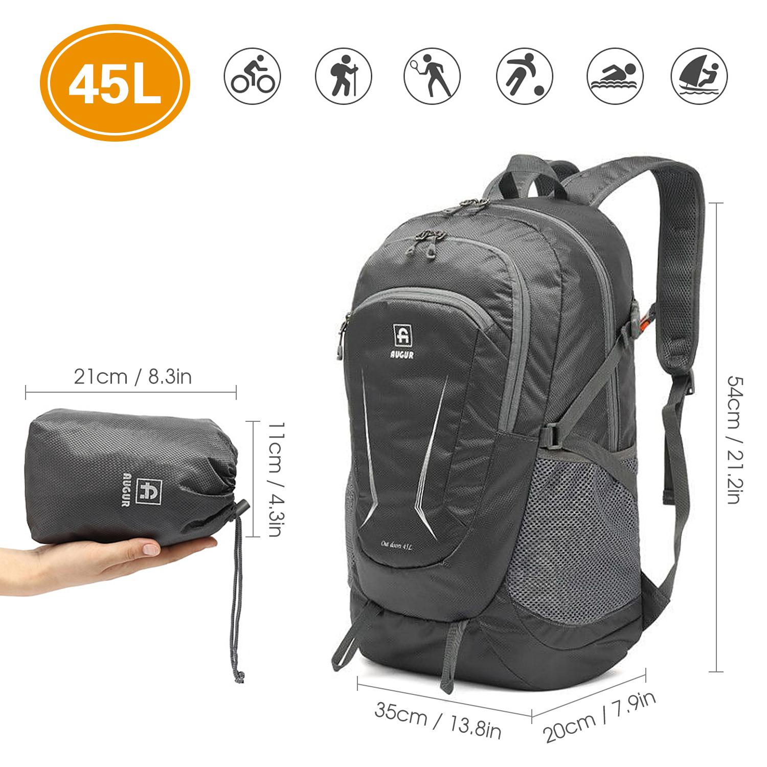 Ba Lô Augur 45L Cho Nam Và Nữ Thích Hợp Đi Bộ Đường Dài, Khối Lượng Nhẹ Có Thể Gập Lại Hiking Backpack