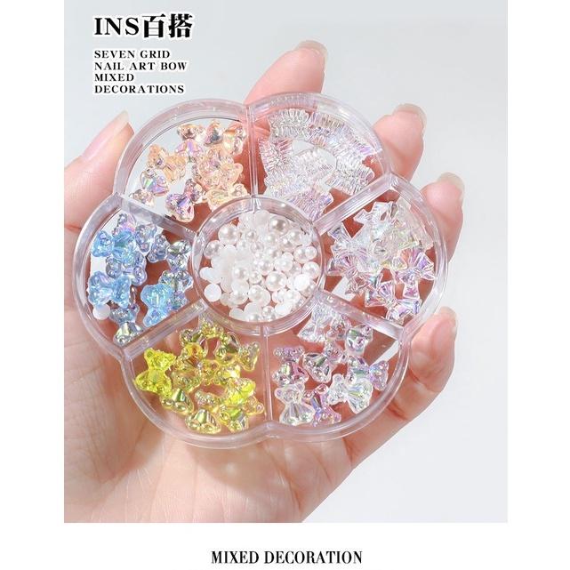 Charm nơ bướm gấu hoa hồng nhí sứ bi nail nửa Yapas khay mix màu và hình, Sticker phụ kiện sắt trang trí móng 3D 5D