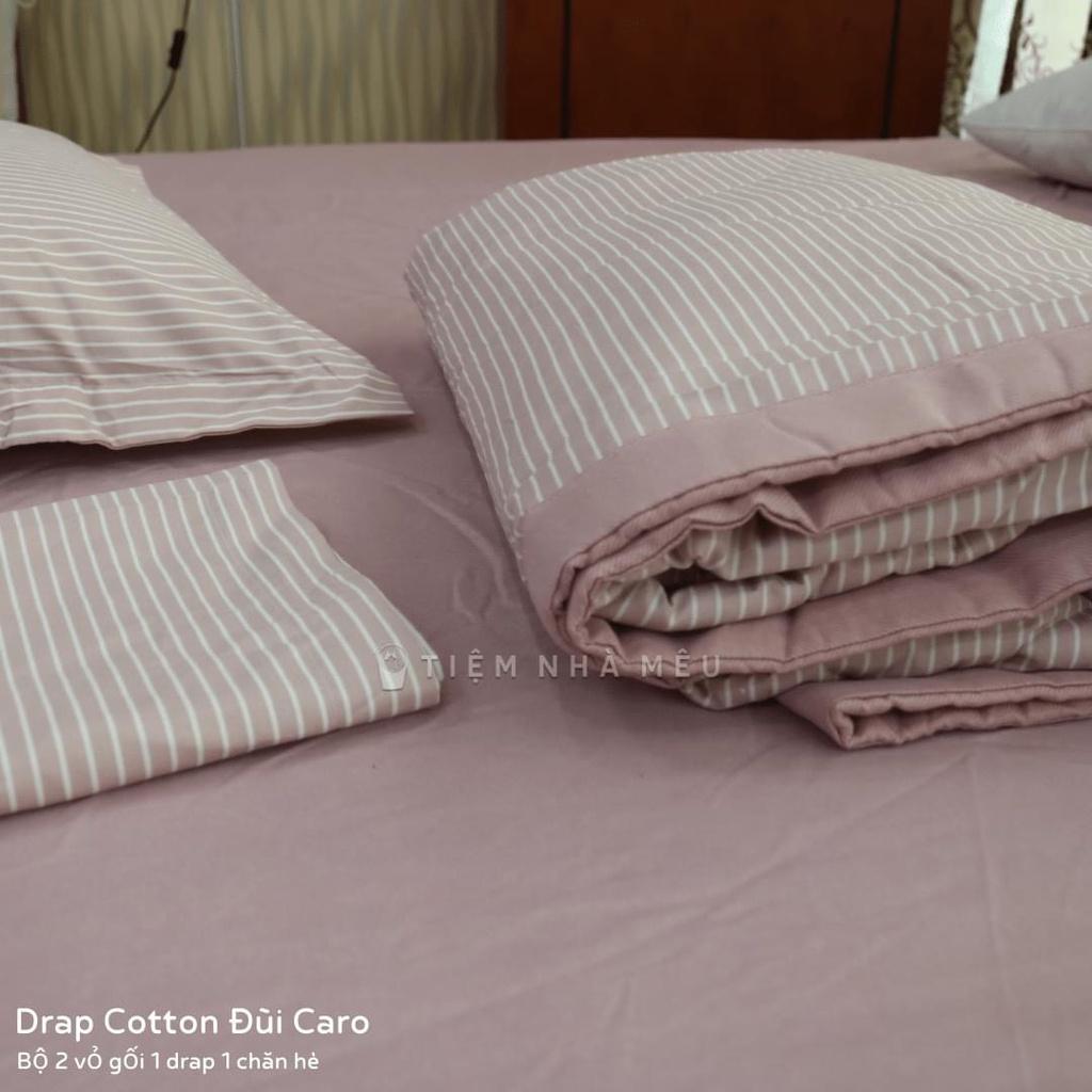 Bộ Chăn Ga Gối Cotton Đũi m6/m8/2m - Full size Tiệm Nhà Mêu 2 Vỏ gối ,drap ,chăn chần Basic Kẻ Nhiều Mẫu