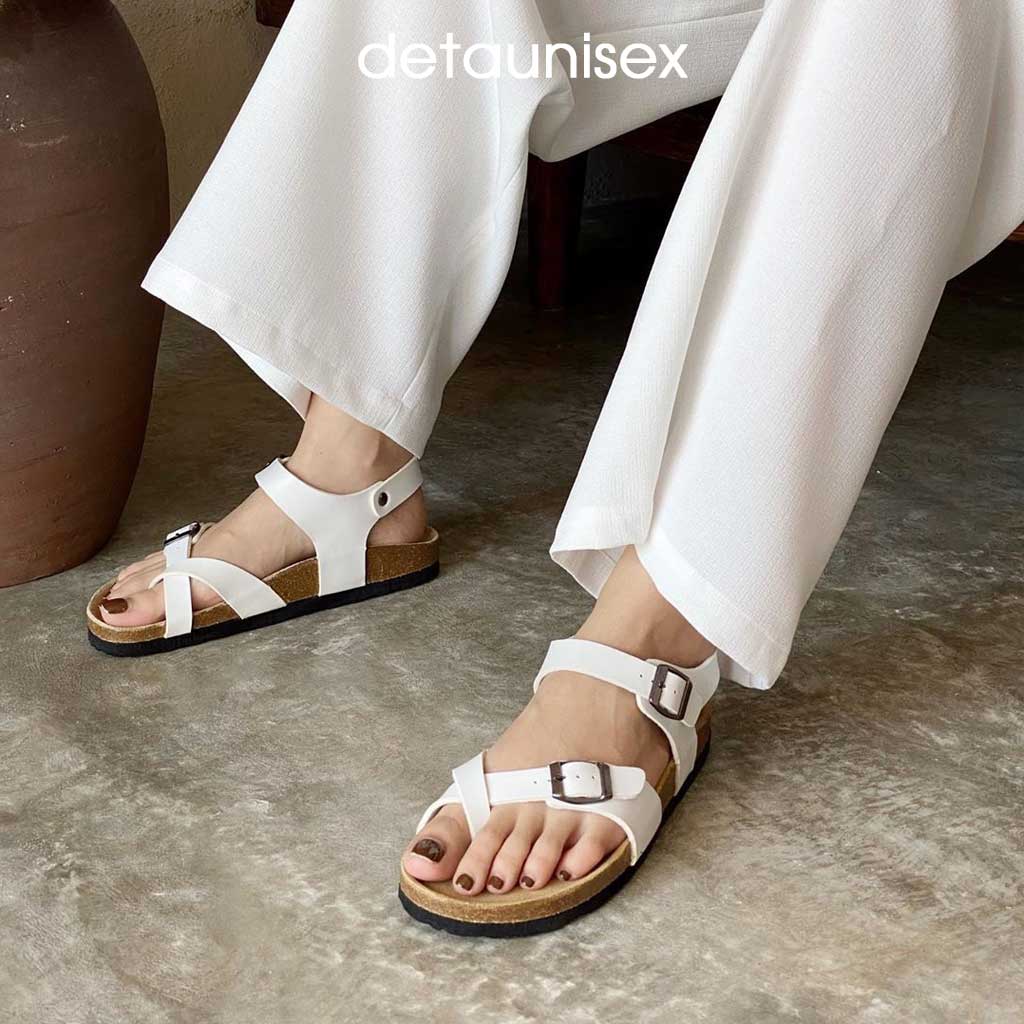 Giày Đế Trấu Xỏ Ngón Sandal Quai Hậu Nữ Detaunisex Màu Trắng - SATA22T