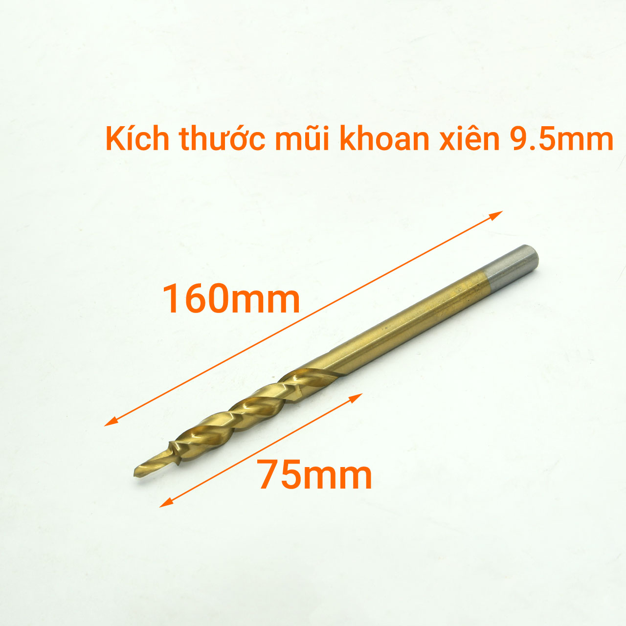 Mũi khoan xiên gỗ 9.5mm x 160mm phủ titan vàng chuôi tròn