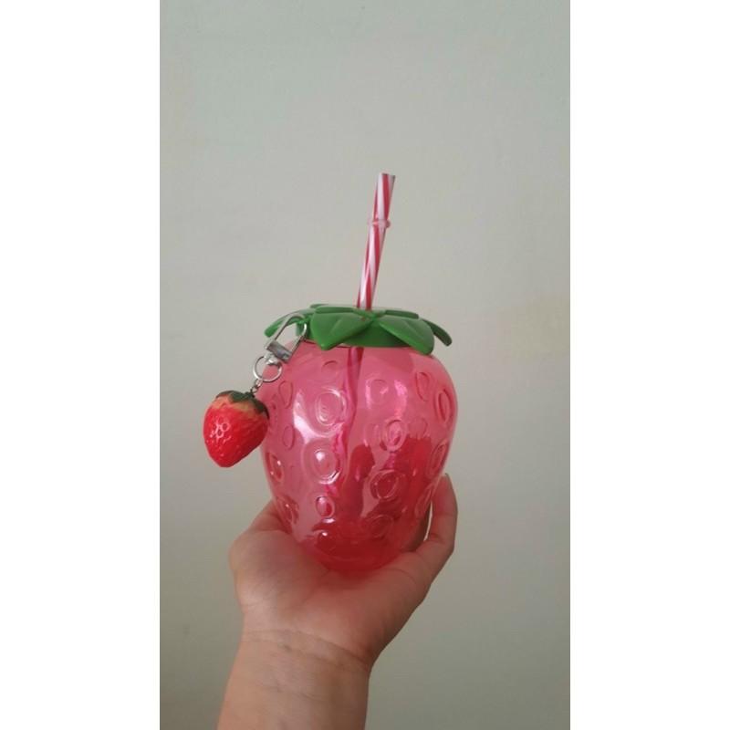 W&G Ly dâu tây có ống hút và đồ trang trí hình dâu tây, ly nhựa cao cấp xinh xắn—400-500ml