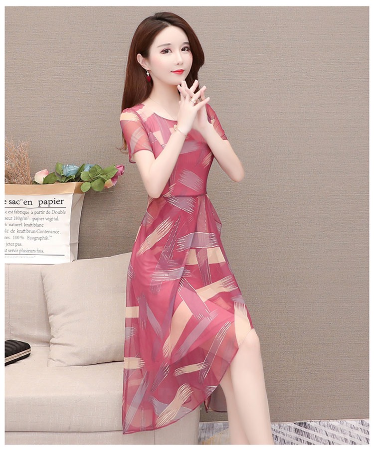 Đầm xoè vintage đắp chéo  sắc xuân dạo phố in 3D cao cấp