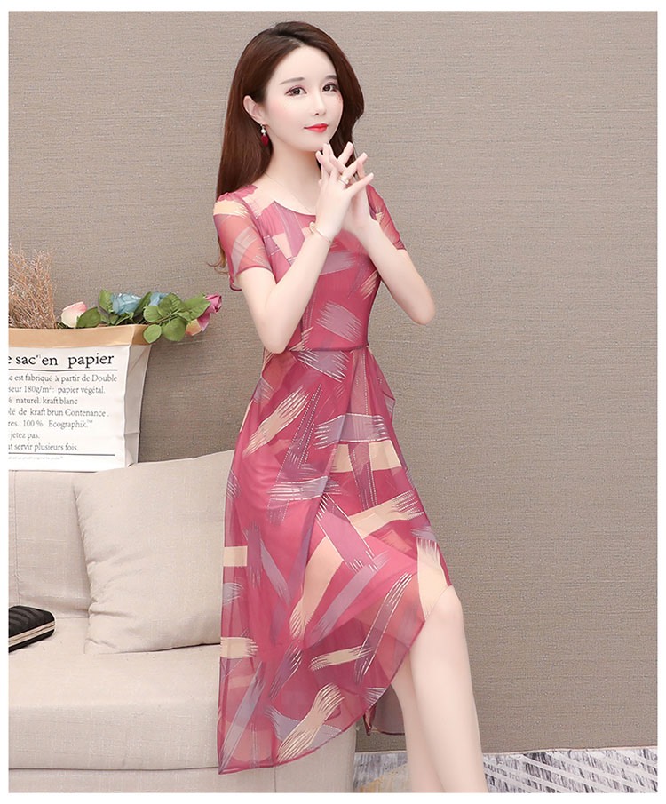 Đầm xoè vintage đắp chéo sắc xuân dạo phố in 3D cao cấp - Size L
