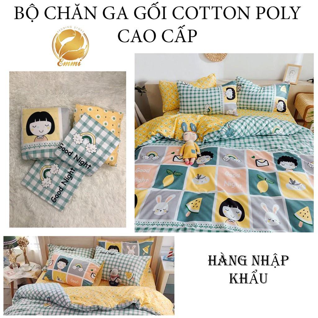 Bộ chăn ga gối , coton poly họa tiết hoa quả đủ size miễn phí bo chun