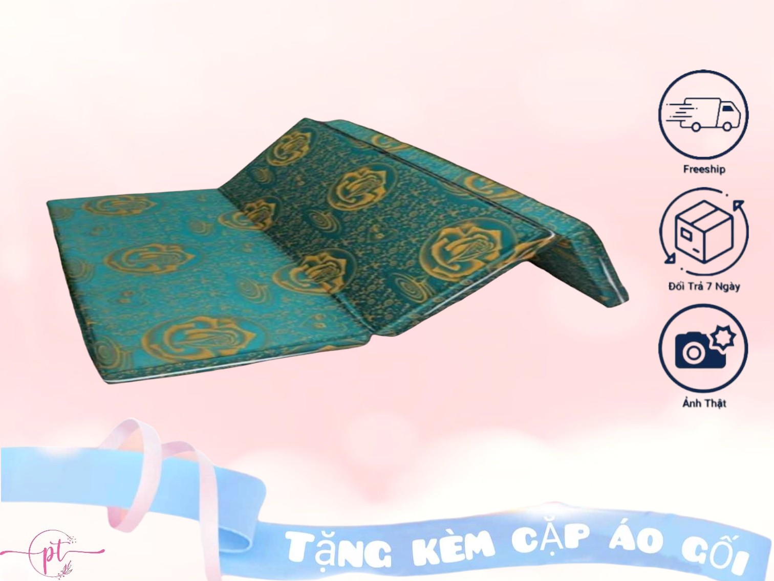 Nệm PE Hàn Quốc Cao Cấp Gấp 3 ( 1m4 x 1m95 x 3cm) Giao Màu Ngẫu Nhiên - Tặng Kèm Cặp Áo Gối