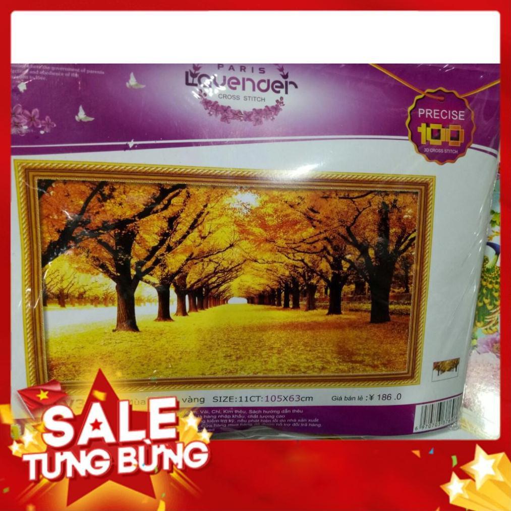 Tranh thêu chữ thập Phong Cảnh mùa thu lá vàng KT 105x63cm