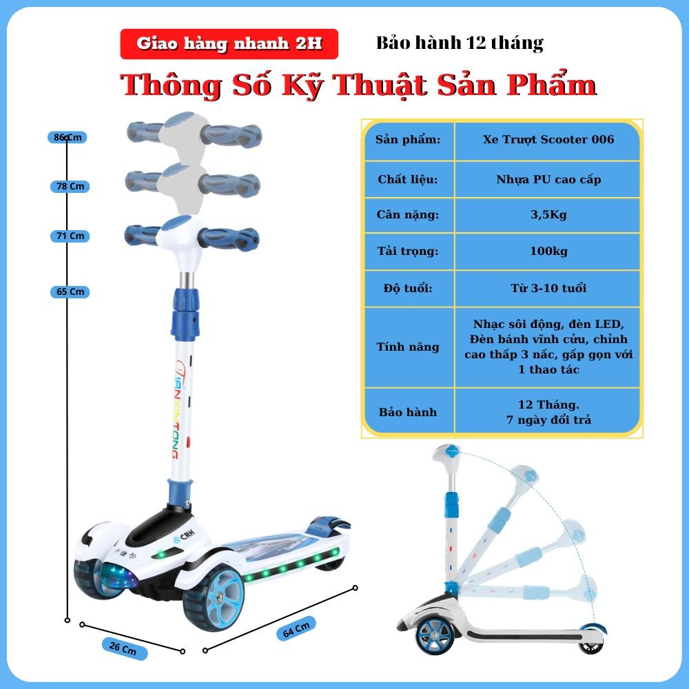 Xe Trượt Scooter Cho Bé 3 Bánh Có Đèn Led Phát Sáng T006