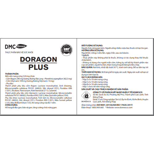 Viên Uống DORAGON PLUS Domesco Hộp 30 viên - Hỗ Trợ Mát Gan Giải Độc, Tăng Cường Chức Năng Gan
