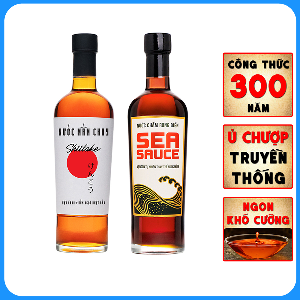 Đặc Sản Phan Thiết - Combo 1 Chai Nước Chấm Rong Biển Sea Sauce 500Ml Từ Rong Biển Và Đậu Nành Có Vị Ngon Tự Nhiên + 1 Chai Nước Mắm Chay Shiitake 500Ml Từ Đậu Nành Và Nấm Ngọt Shiitake Nhật Bản