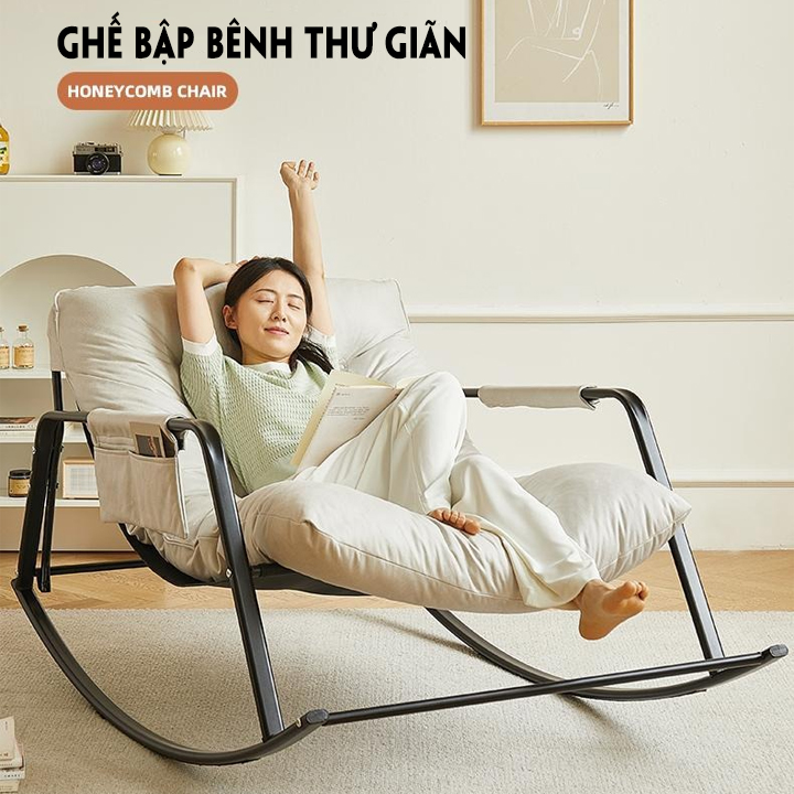 Ghế Bập Bênh Đôi Có Gác Chân, Ghế Sofa Lười Thứ Giãn, Sofa Lười Khung Thép Đệm Cao Cấp Decor Phòng Ngủ, Phòng Khách.