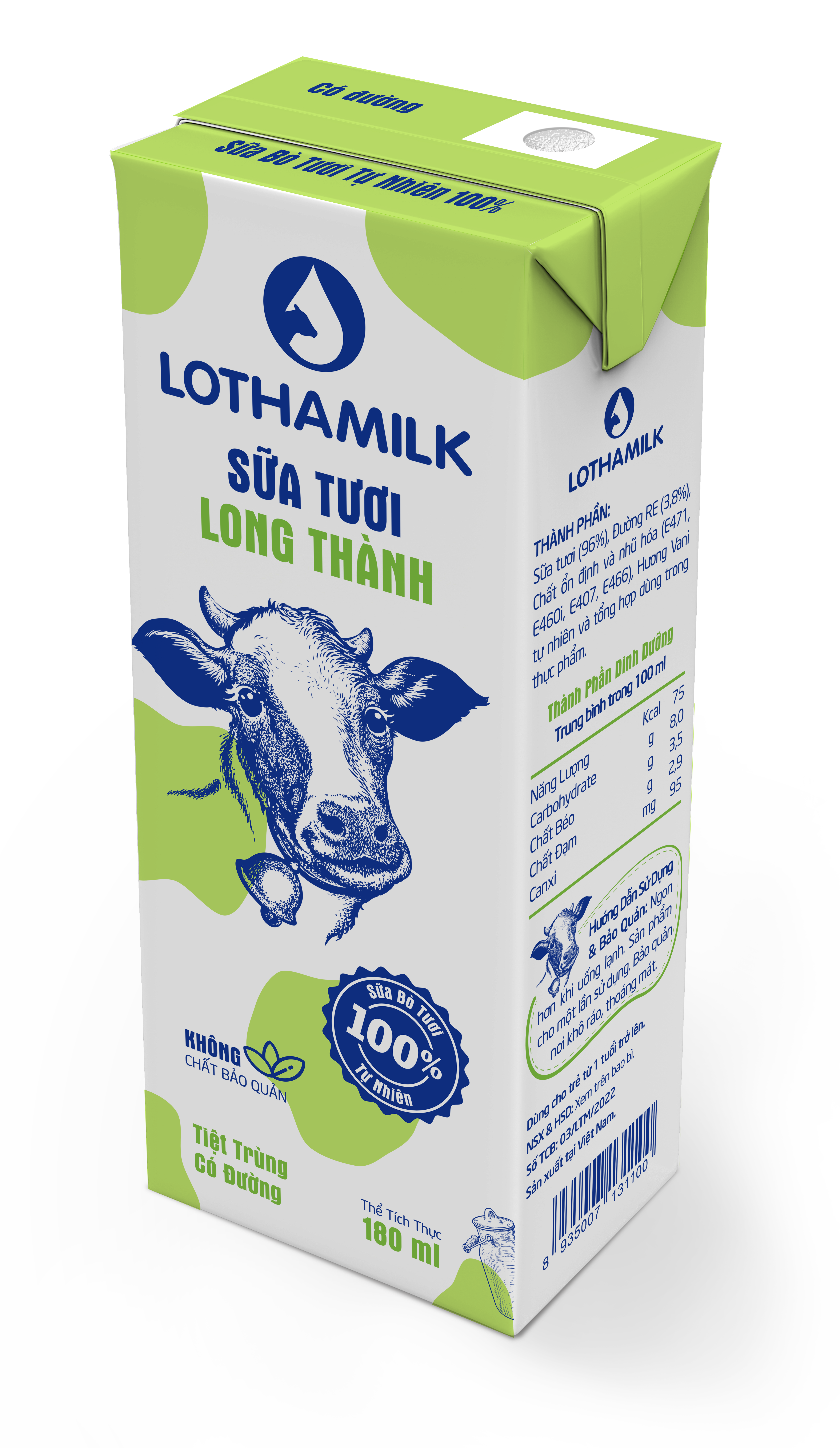 Thùng 48 Hộp Sữa Tươi Tiệt Trùng Lothamilk Có Đường 180ml