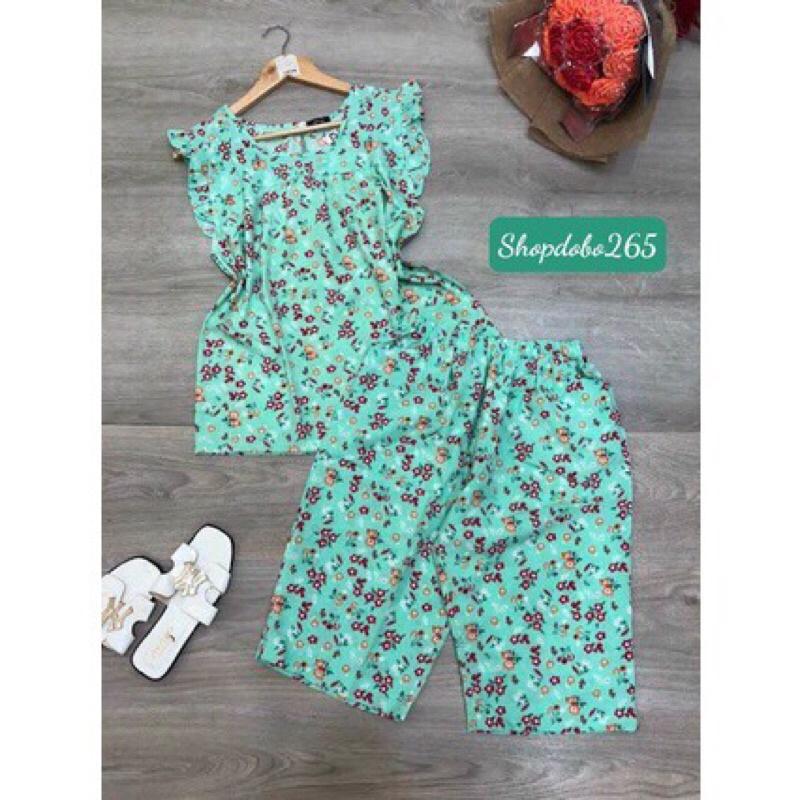 Đồ bộ nữ,đồ ngủ mặc nhà lửng vải lụa tay cánh tiên họa tiết hoa nhí thời trang size 45-57kg.