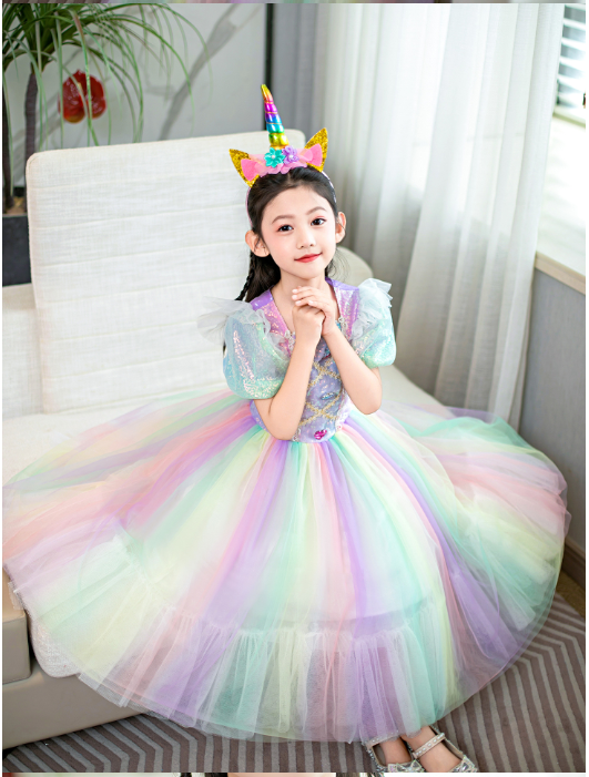 Đầm voan công chúa cho bé gái cosplay Ngựa pony màu sắc cầu vồng size 12-40kg hàng Quảng Châu cao cấp