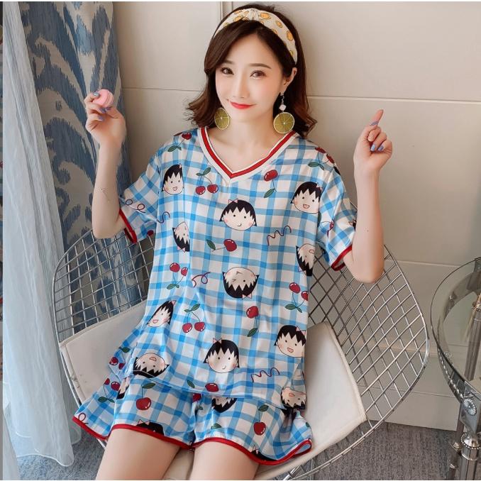 Bộ đồ ngủ nữ lụa cotton xuân thu hè hoạt hình Hàn Quốc dễ thương BK18