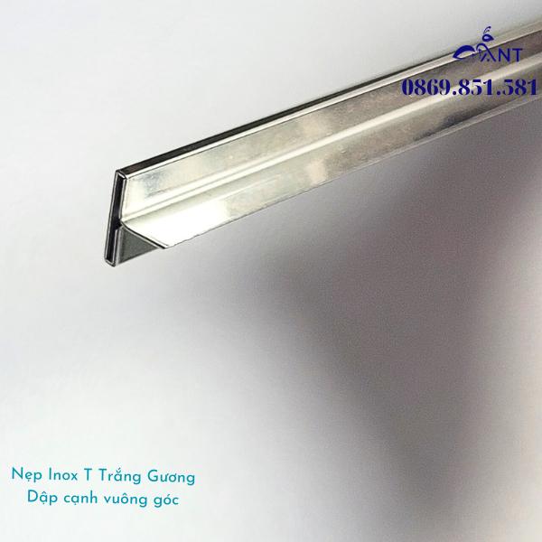 Nẹp T Inox 304 trắng gương, nẹp inox chữ T bào chấn vuông cạnh, dày 0.8li, thanh dài 2m44, dễ thi công