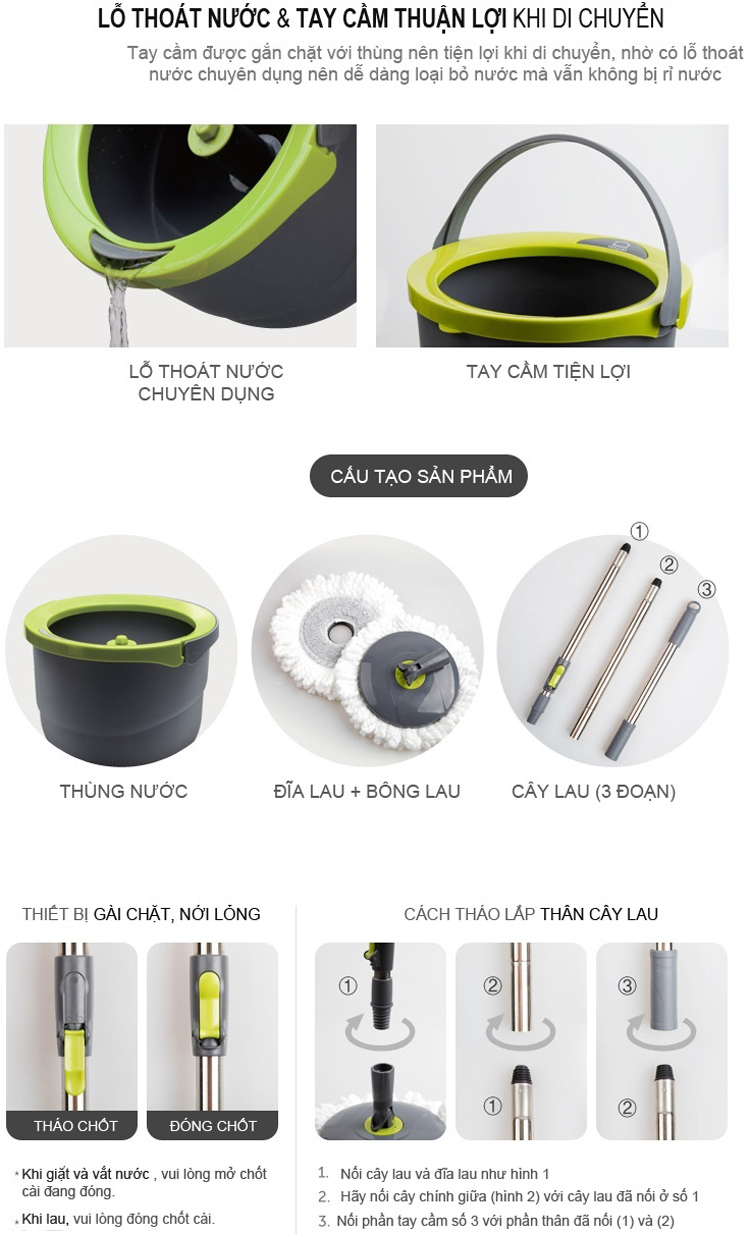 Bộ Lau Nhà Xoay Tay Mini Spin Mop ETM498 - Hàng chính hãng