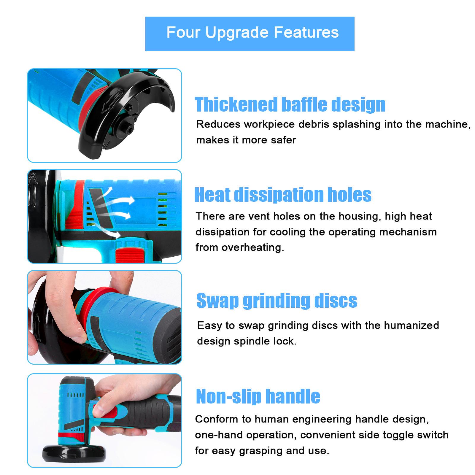 19500rpm Electric Grinding Machine Handheld Multifunctional Angle Grinder for Cutting Polishing Ceramic Tile Wood Stone Steel