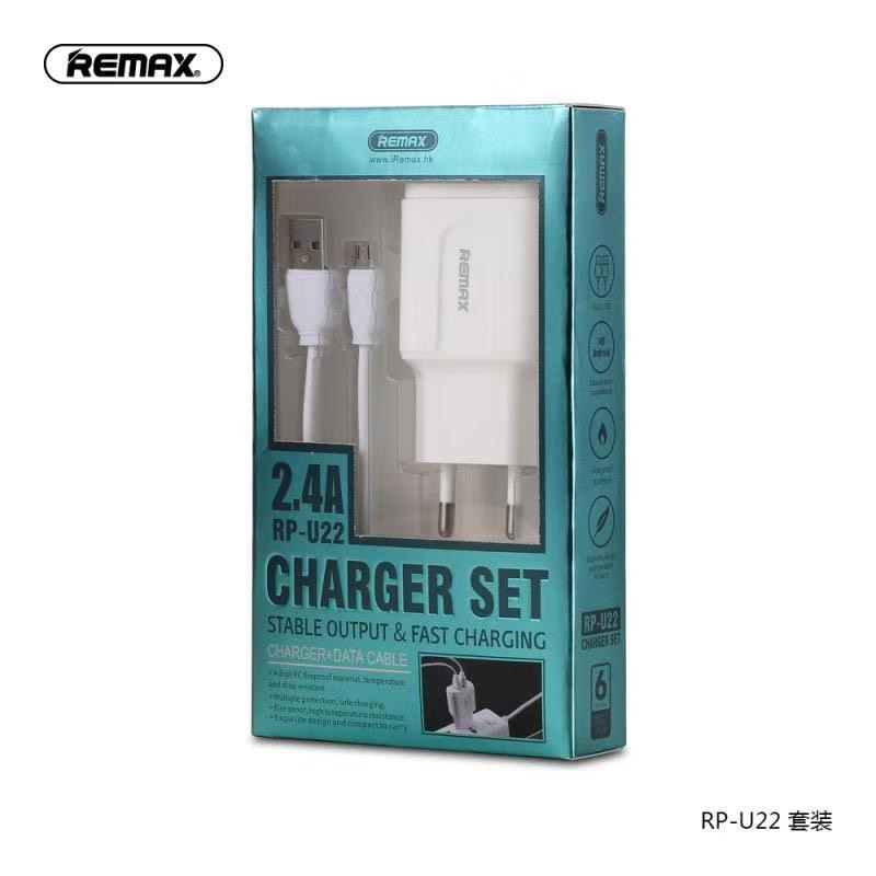 Adapter Củ Sạc Remax RP-U22 + Tặng Kèm Thêm Cáp Sạc Điện Thoại - Hàng Chính Hãng