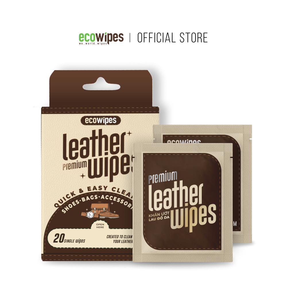 Hộp 20 gói khăn giấy ướt vệ sinh dưỡng bóng giày da, đồ da Leather Wipes Travel Size Premium gói 1 tờ làm sáng giày ngay lập tức