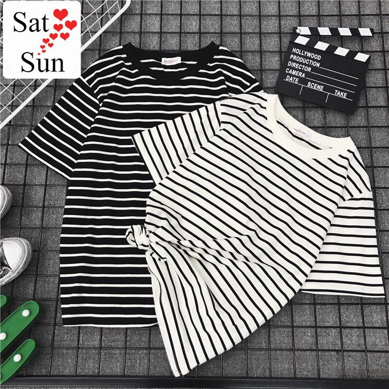 Áo thun nữ kẻ sọc form rộng kiểu dáng trẻ trung SatSun