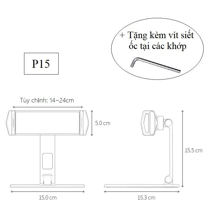 Giá kẹp đỡ điện thoại, máy tính bảng, P15 hợp kim nhôm xoay 360 độ.