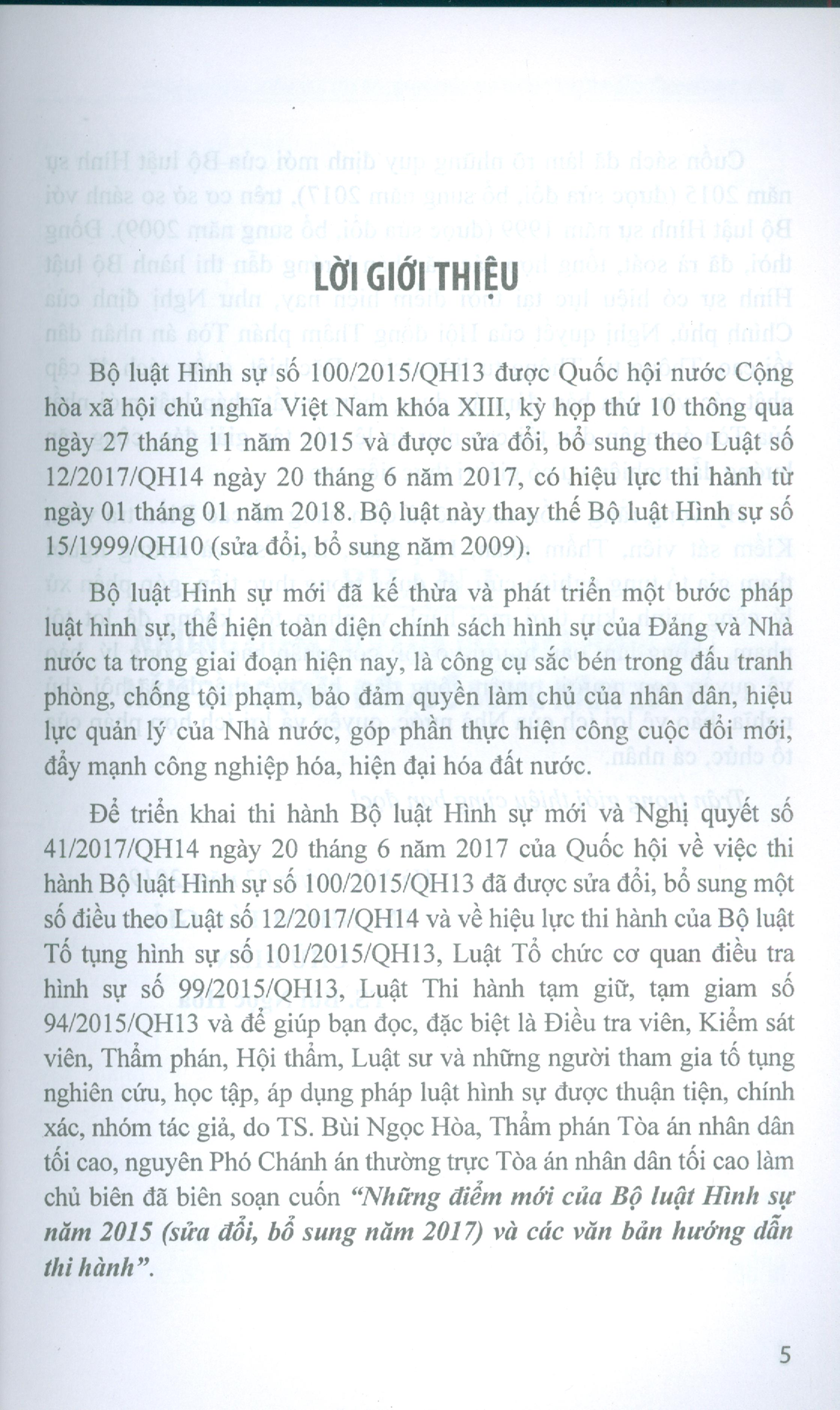 Những Điểm Mới Của Bộ Luật Hình Sự Năm 2015 (Sửa Đổi, Bổ Sung Năm 2017) Và Các Văn Bản Hướng Dẫn Thi Hành