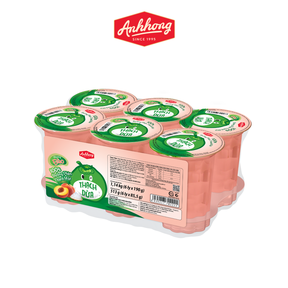 [MỚI] Thạch dừa Ánh Hồng Hương Dưa Lưới &amp; Đào - Thạch dừa đường phèn thanh mát tự nhiên - Lốc 190g x 6