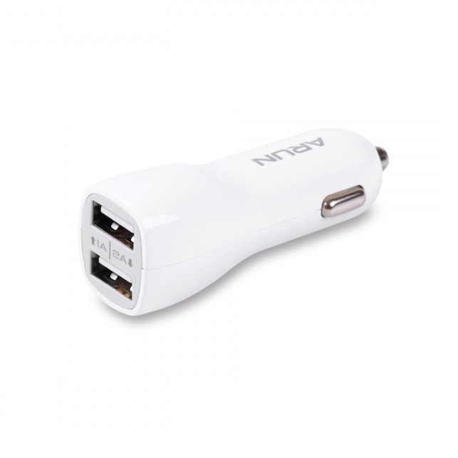 Cóc sạc xe hơi cao cấp Arun 2USB (Trắng) - Hàng chính hãng