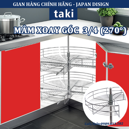 Mâm Xoay 3/4 TAKI INOX 304 Tủ Bếp - Có Thợ Lắp Đặt