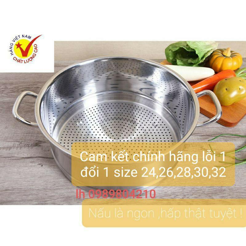 Bộ nồi xửng hấp inox ,xửng hấp inox 2 tầng 3 đáy nắp kính,nắp inox  đun bếp từ size 26 chõ hấp xôi