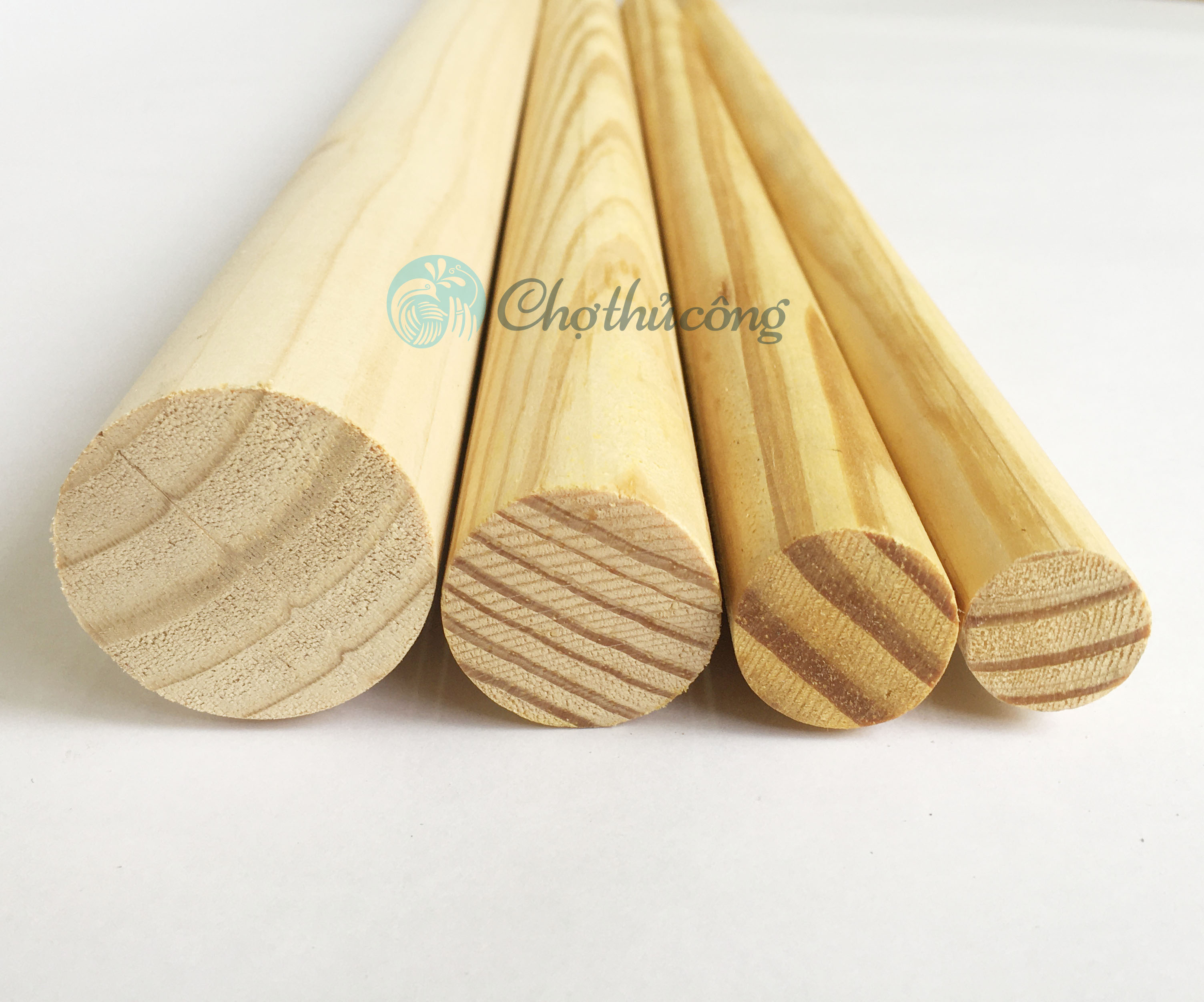 Thanh gỗ tròn gỗ thông đường kính 4cm x D50cm-1m-1m4 làm chân ghế / kệ, treo mành, phụ kiện macrame, handmade, decor