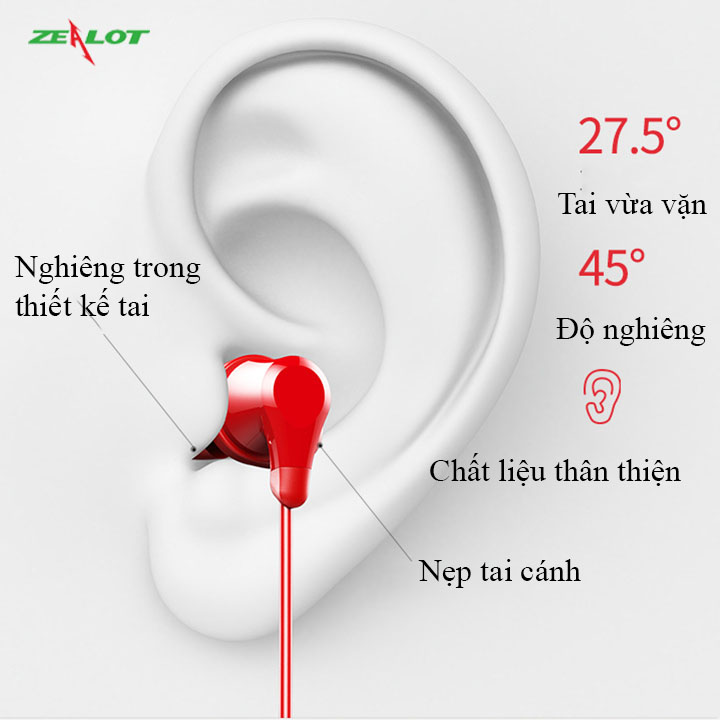 Tai nghe bluetooth Zealot không dây nhét tai phong cách thể thao hàng chính hãng