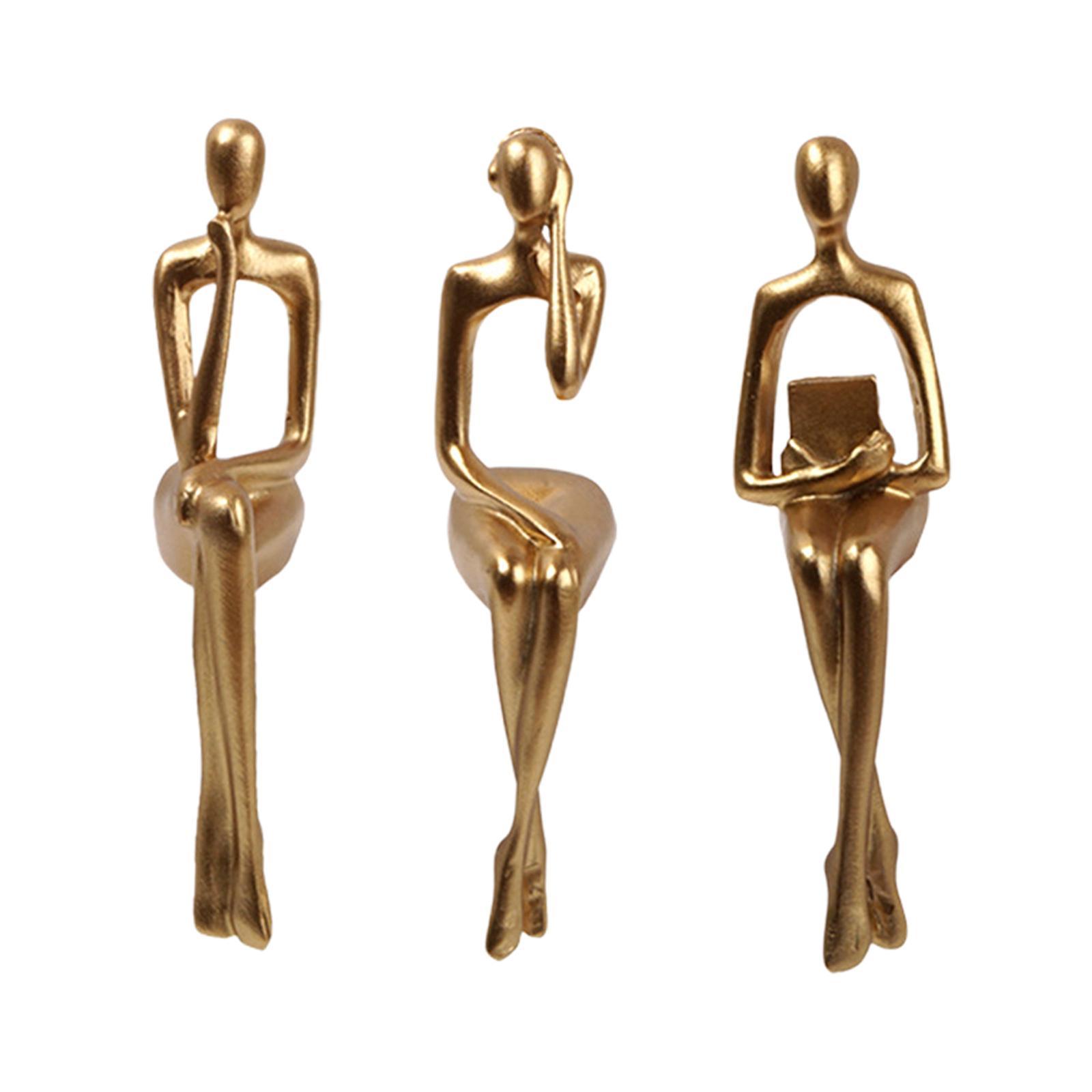 3PCS Sitting Thinker Statue Abstract Figurines for Shelf Tabletop