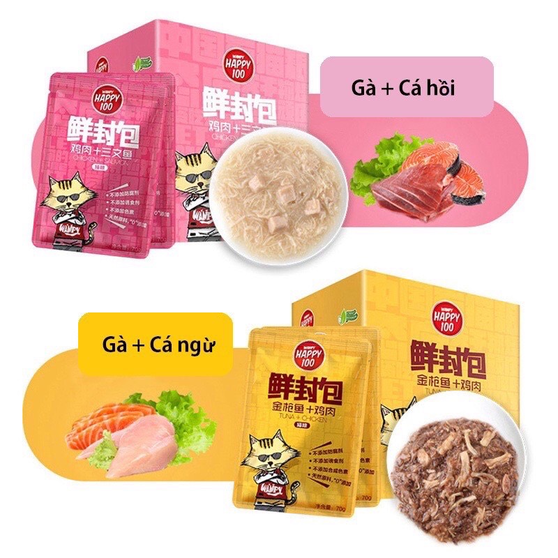 Pate Wanpy Happy 100 Cho Mèo Gói 70g - Pate Cho Mèo 7 Vị Hấp Dẫn Bảo Vệ Hệ Miễn Dịch