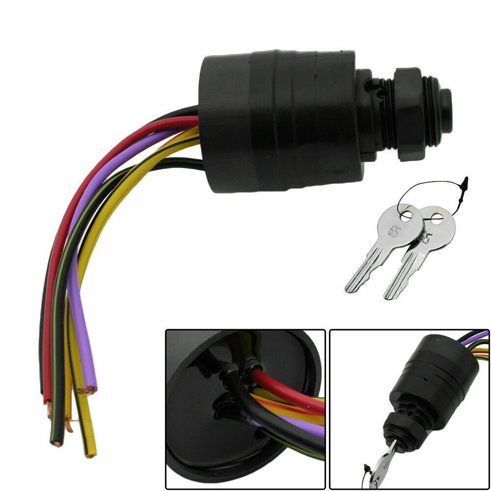 Ignition Key Switch, 3 Position Replacement 6 Wire Key Starter Switch Fit for Mercury Boat Part