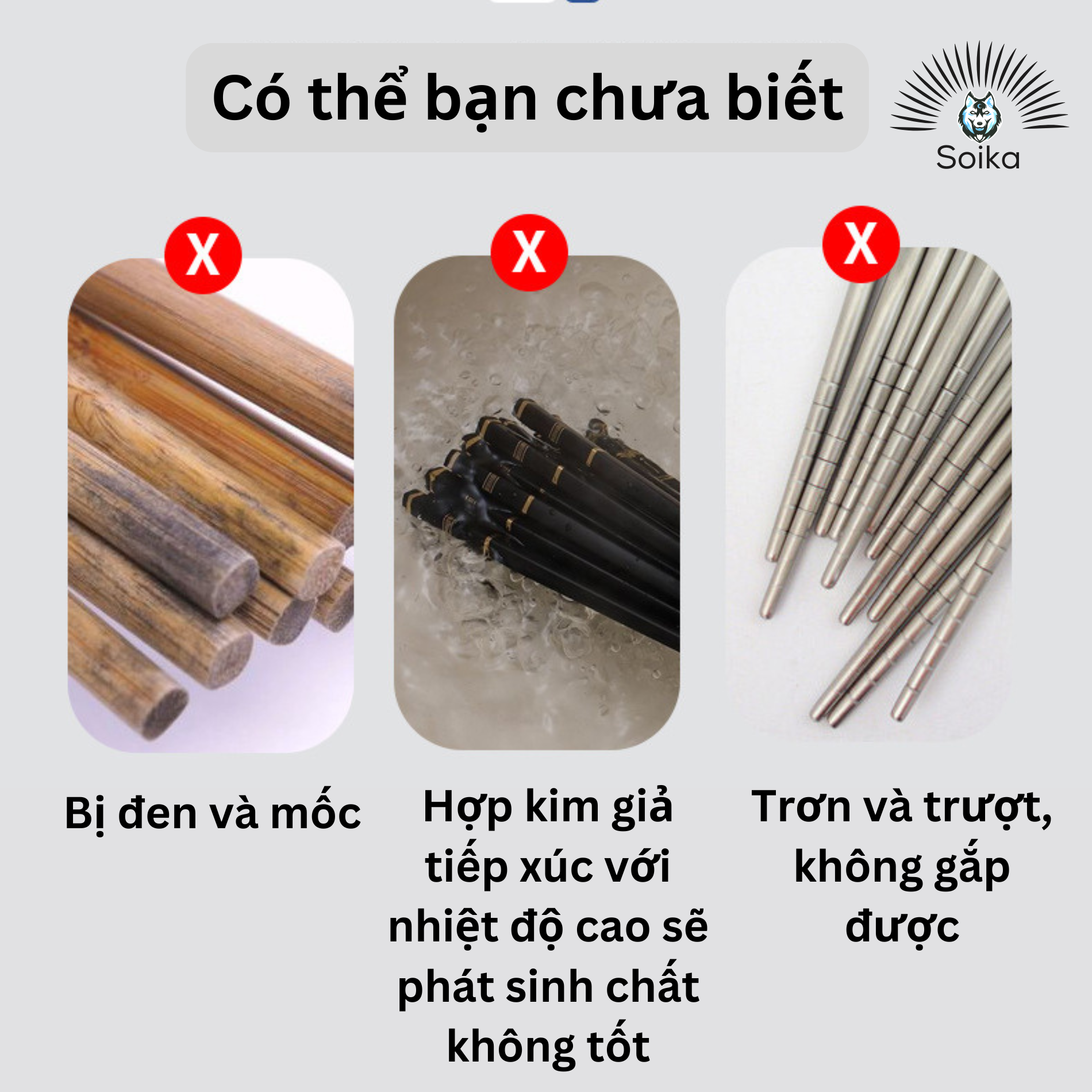 [Combo 5 đôi &amp; 10 đôi] Đũa inox 304 SOIKA mẫu A SK-P02A chống trượt kháng khuẩn