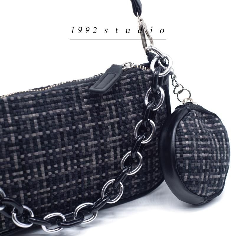 Túi xách nữ / 1992 s t u d i o/ MELISSA BAG/ da phối vải tweed caro