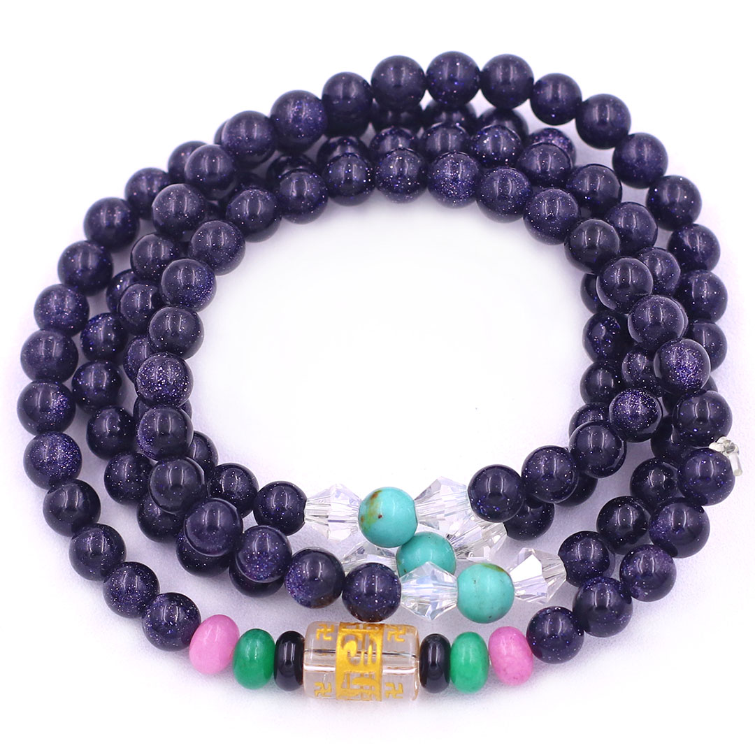 Vòng chuỗi 108 hạt đá lam sa 6 ly charm lục tự kim ngôn, vòng chuỗi niệm Phật, vòng chuỗi đeo tay