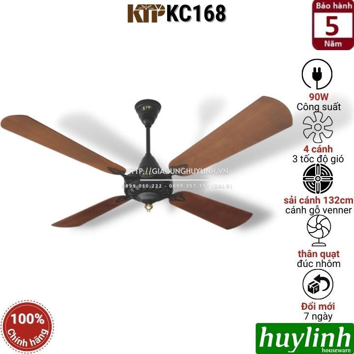 Quạt trần cánh gỗ kiểu cổ Kim Thuận Phong KTP KC168 - 4 cánh - Hàng chính hãng