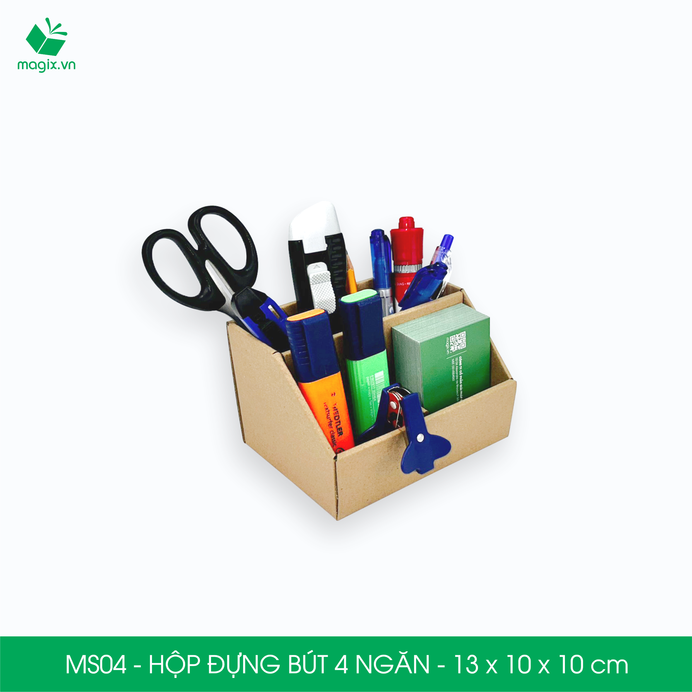 MS04 - Hộp đựng bút 4 ngăn đa năng bằng giấy carton - Kệ đựng bút để bàn