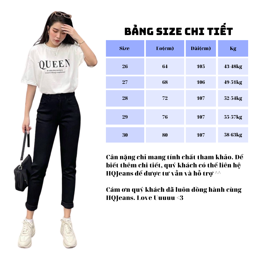 Quần jean nữ boyfriend baggy trơn dài đen và trắng co giãn HQJEANS