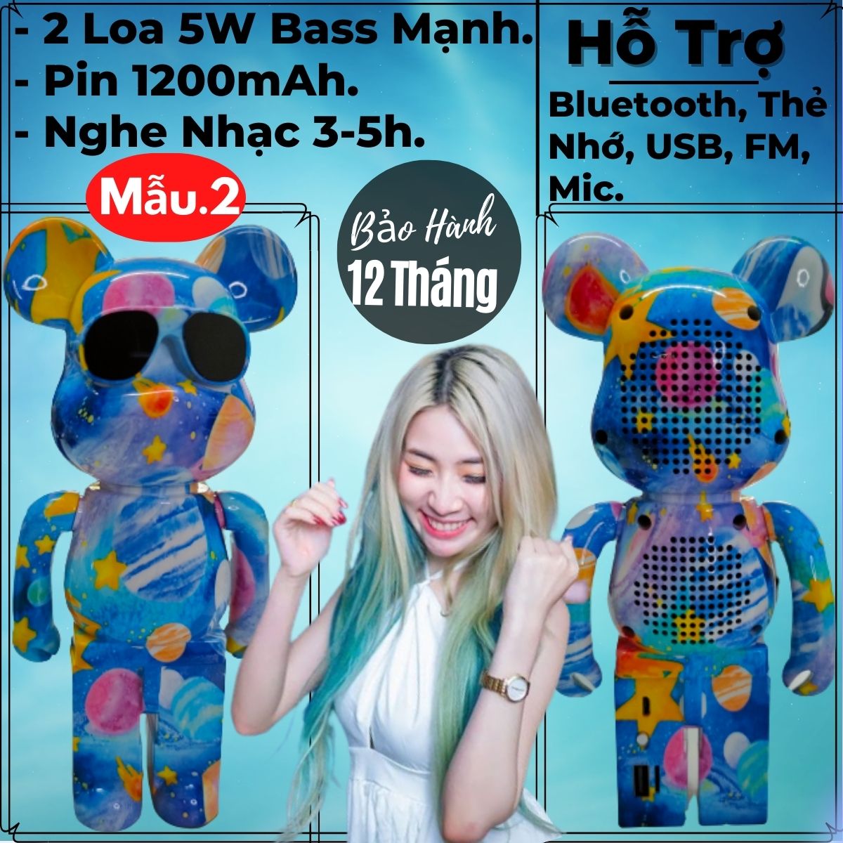 Loa Bluetooth Mini Hình Gấu B5+ Có 2 Loa 5W Công Suất Lớn, Bass Mạnh, Pin 1200mAh, Có Khe Cắm Thẻ Nhớ, USB, FM