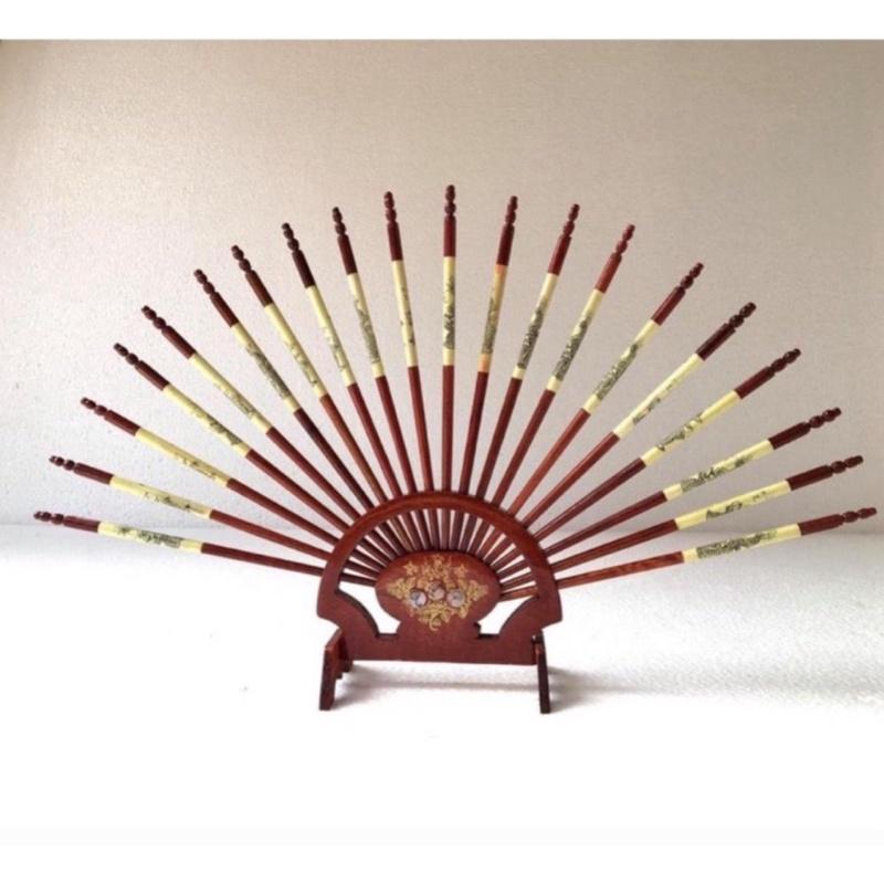 Bộ đũa thờ, đũa để bàn thờ khảm hoa văn gỗ hương