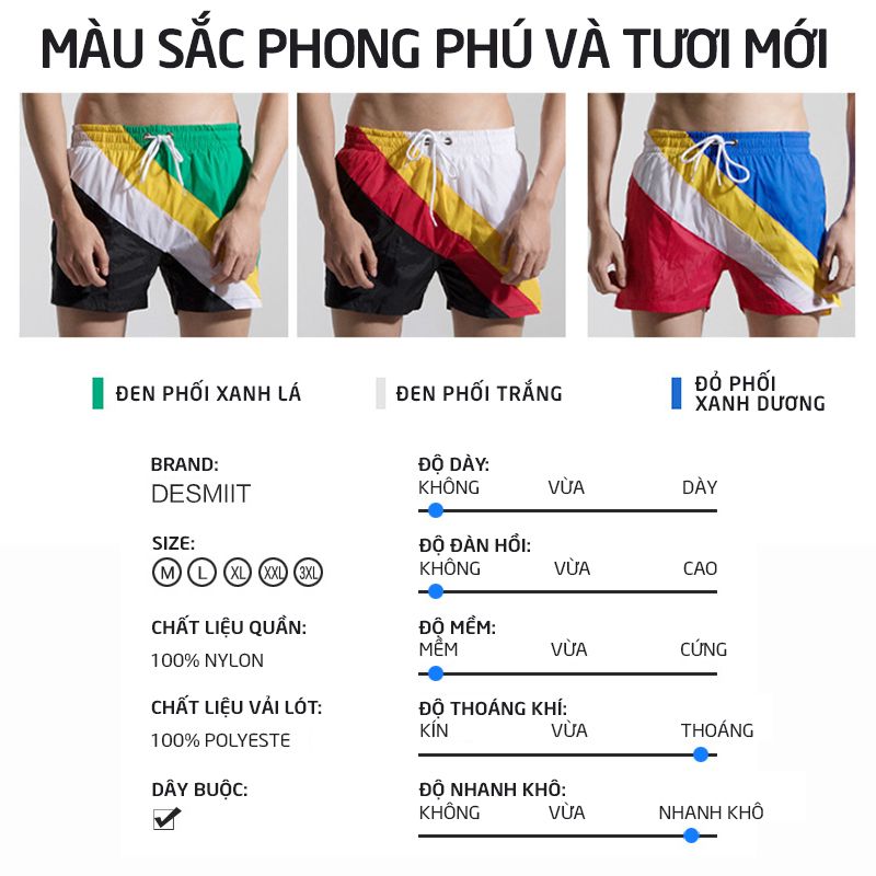 Quần short đi biển vải dù nhanh khô cao cấp 3 túi Desmiit S7938 Sportslink