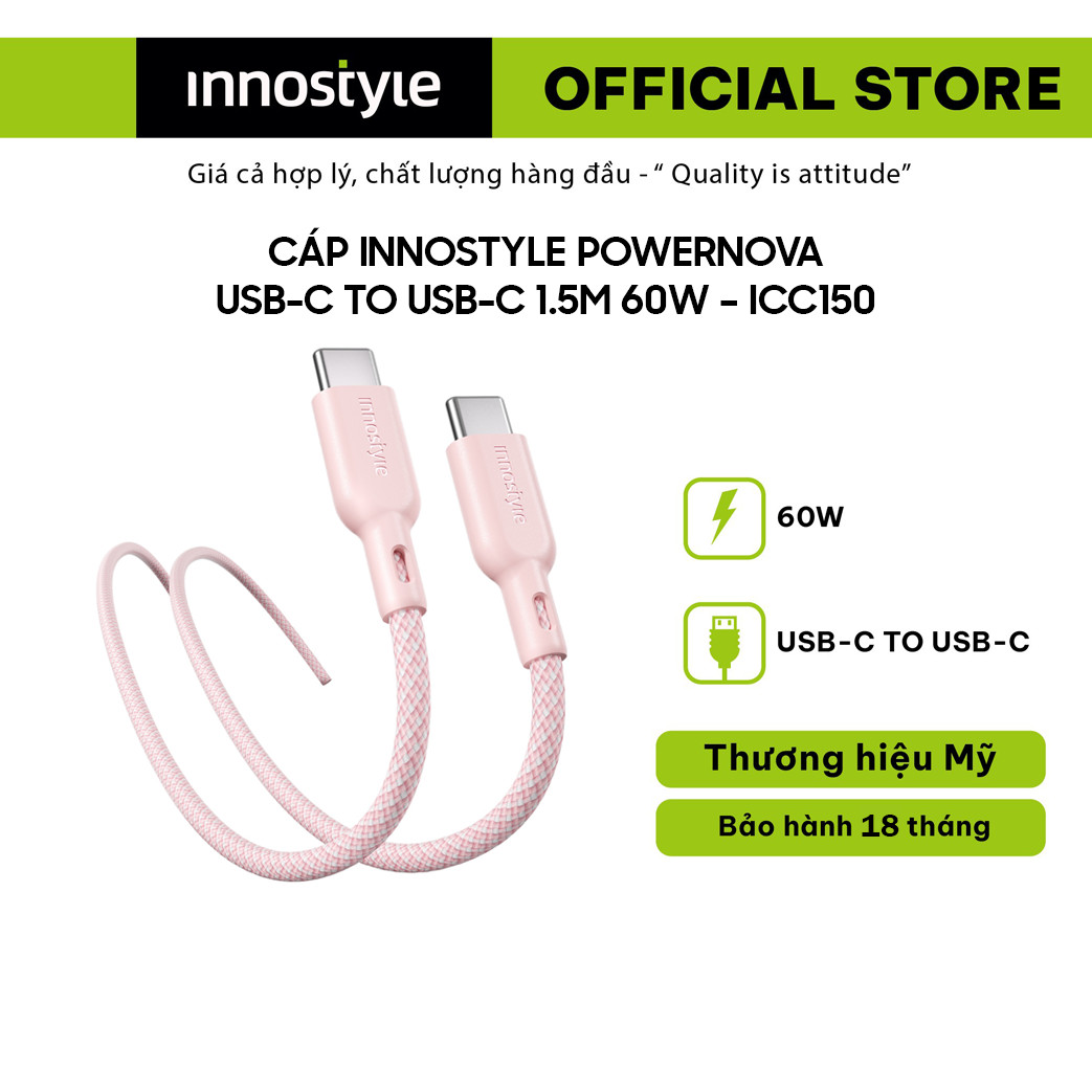 Cáp Sạc Nhanh Innostyle PowerNova USB-C to USB-C 1.5M 60W - Hàng chính hãng