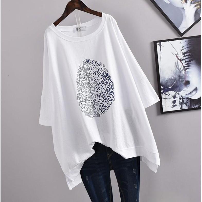 Áo phông unisex freesize Thu Hà áo thun form rộng tay lỡ chất liệu mềm mát co giãn in hình Lá Cây