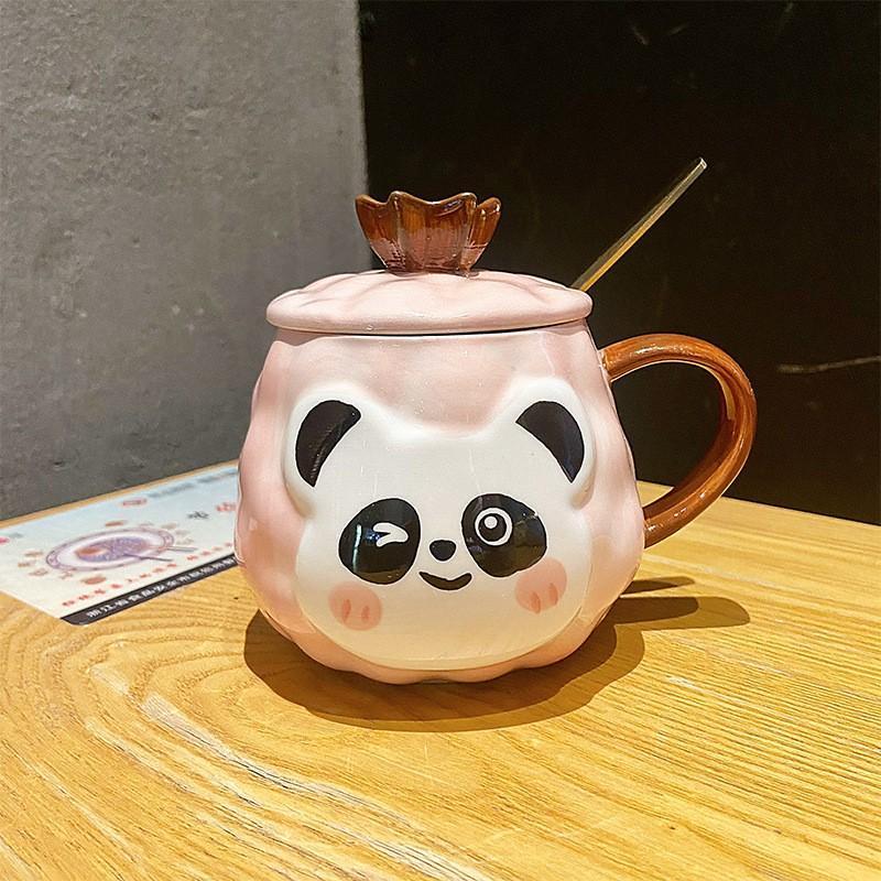 Cốc Sứ Gấu Trúc Panda Dễ Thương Làm Quà Tặng Có Nắp Và Thìa Cafe